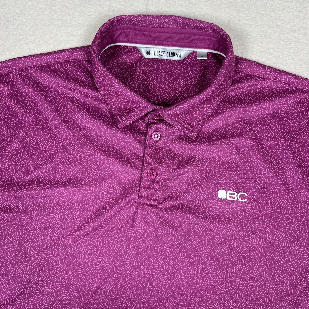 Black Clover Polo Shirt Mens XL Pink Geometric‎ Print Performance Stretch Golf